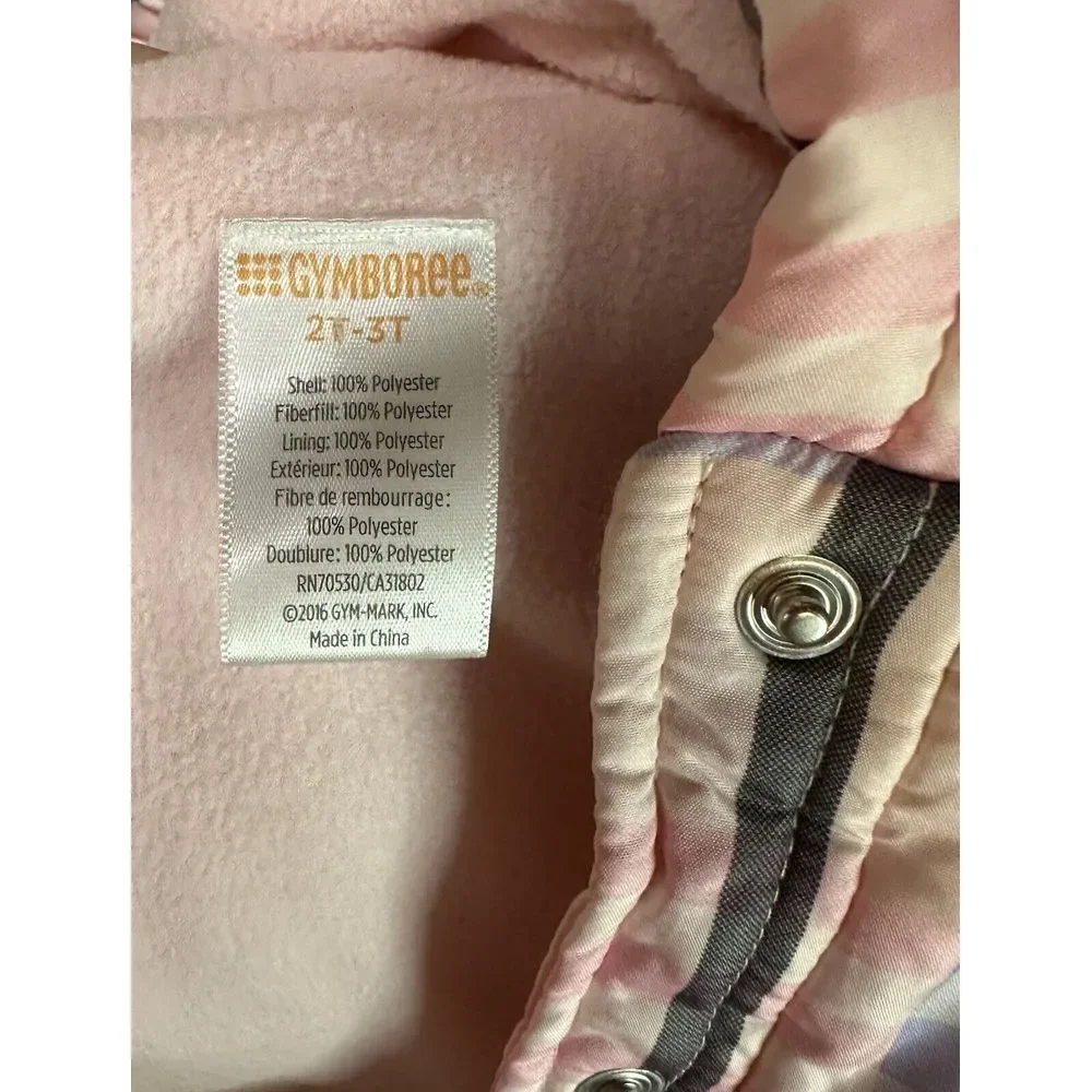 Gymboree Girls Puffer Vest 2T-3T Fleece Lined Pink Purple Plaid Hood Winter Snap